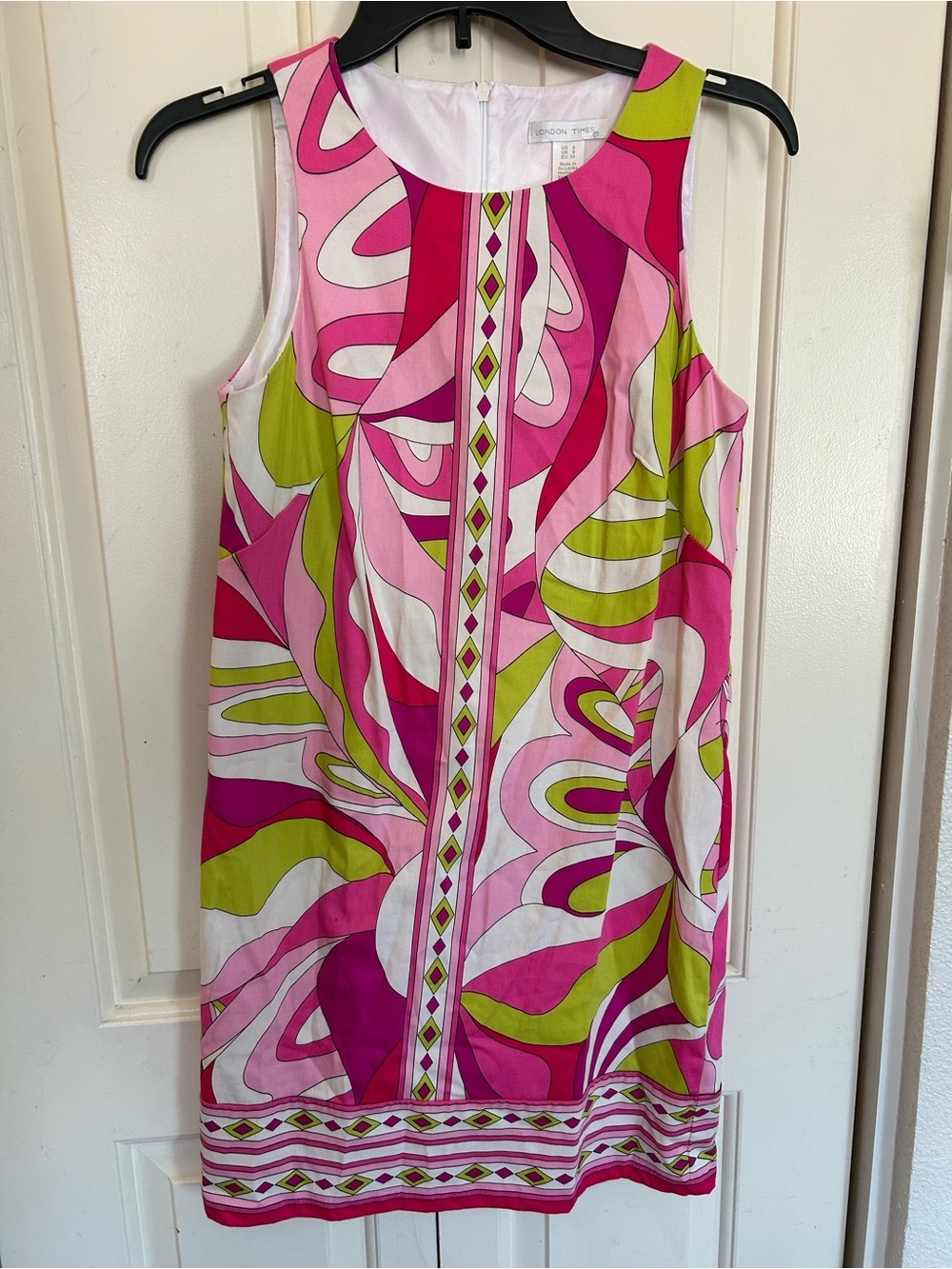 London Times Shift Retro Dress Psychedelic Geometric Swirl Pattern Size 4 - Picture 1 of 7